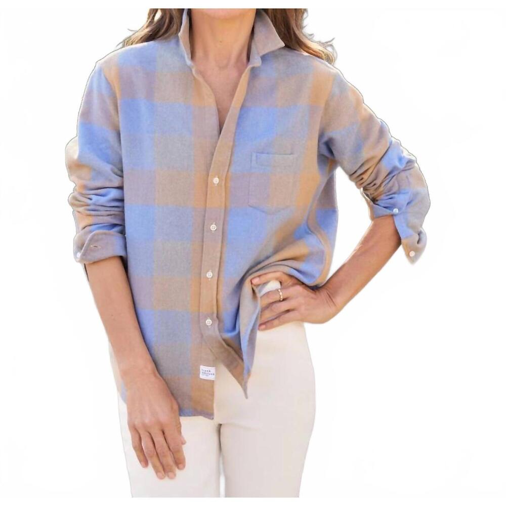 NEW FRANK & EILEEN eileen button down shirt in light blue and camel check